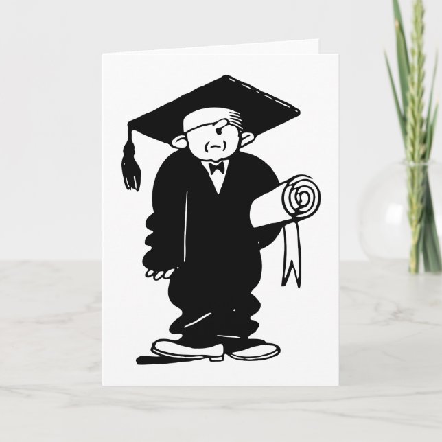 Cartão Retro Vintage Black & White Funny Graduation Boy (Frente)
