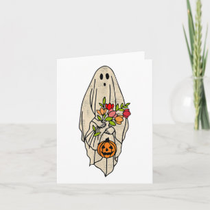 Cartão Retro Vintage Gnoovy Halloween Flower Ghost Pumpki