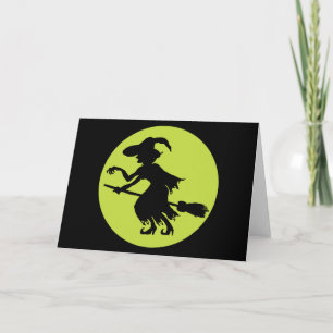 Cartão Retro Witch on Broom Silhouette