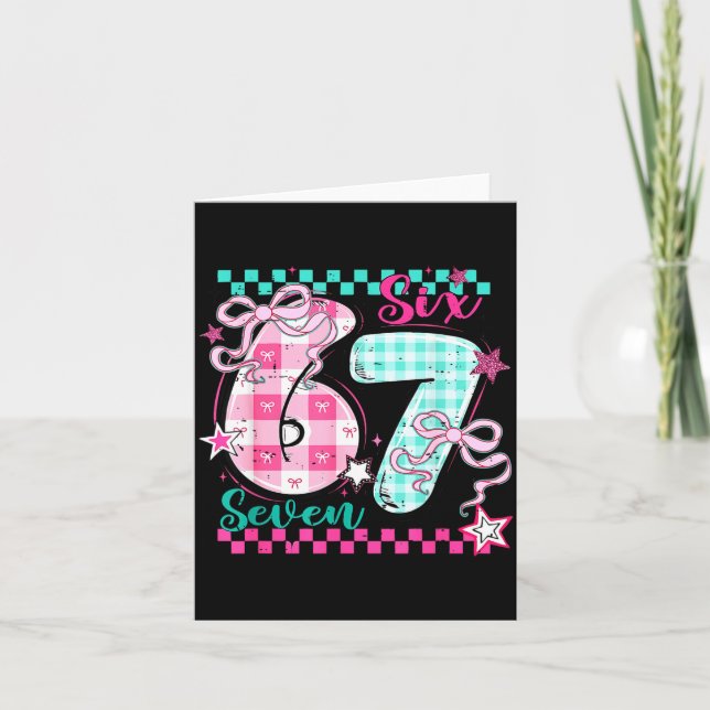 Cartão Retro Xadrez Valentine Six Seven Meme 67 Viral  (Frente)