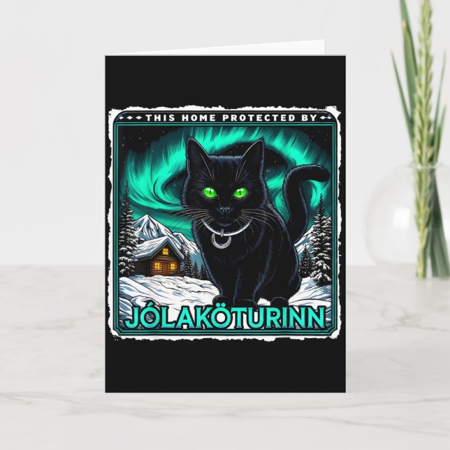 Cartão Retro Yule Cat Icelandic This Home Protected Jólak (Frente)