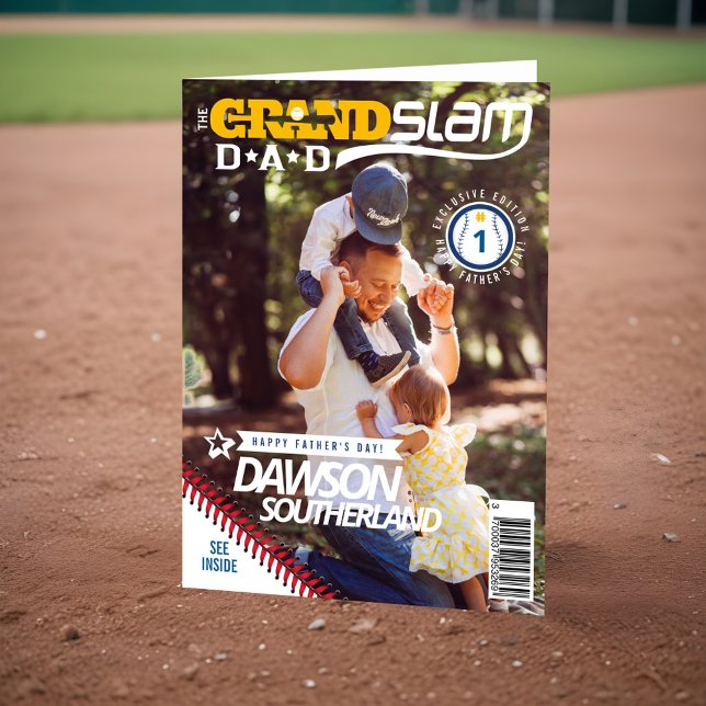 Cartão Revista Fotográfica de Lover de Baseball de Dia de (Fun Father's Day Baseball Lover Photo Magazine Card)