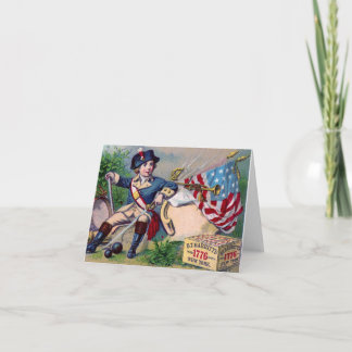 Cartão Revolutionary War patriotic boy flag vintage art