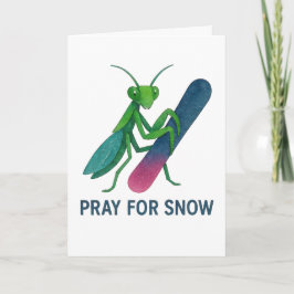 Cartão Reze por Neve snowboard louva-a-deus inverno