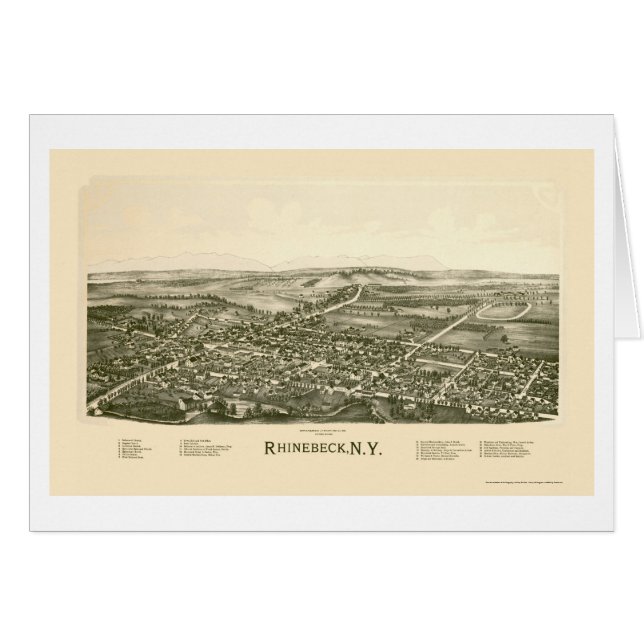 Cartão Rhinebeck, mapa panorâmico de NY - 1890 (Frente Horizontal)