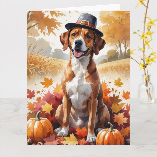 Cartão Rhodesian Ridgeback Folhas de Outono Arte de Ação  (Flor Amarela)