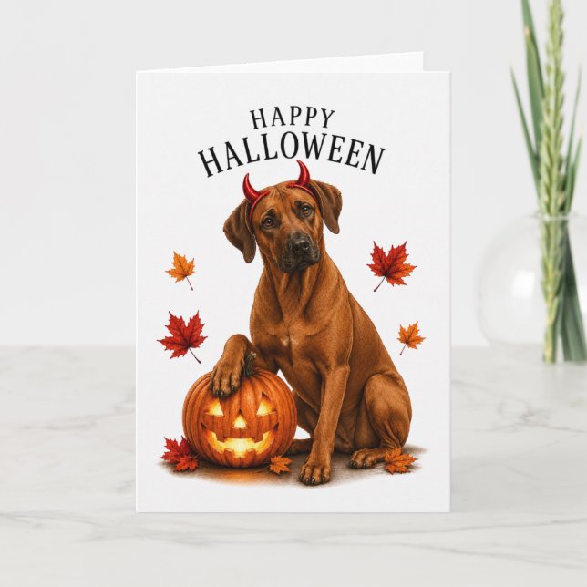 Cartão Rhodesian Ridgeback Halloween Diabo Cão (Frente)