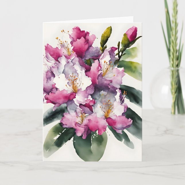 Cartão Rhododendron - Watercolor flowers (Frente)