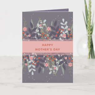 Cartão Ribbon Floral Minimalista Rosa Roxo Dia das Mães