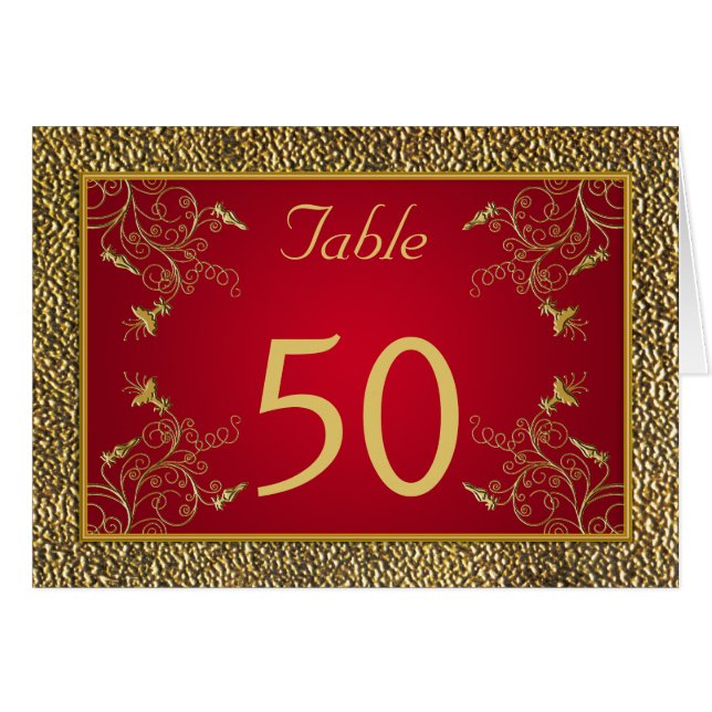 Cartão Rich Red and Dourado Table Number (Frente horizontal)