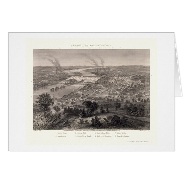 Cartão Richmond, mapa panorâmico do VA - 1863 (Frente Horizontal)