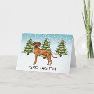 Cartão Ridgeback da Rodésia com Texto Snowy Floresta de I