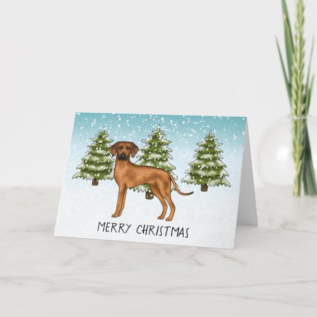 Cartão Ridgeback da Rodésia com Texto Snowy Floresta de I (Frente)