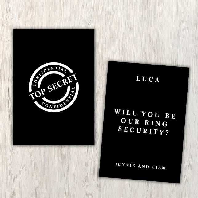 Cartão Ring Bearer - Segredo Superior Seja A Nossa Segura (Ring Bearer Top Secret Be Our Ring Security Card)