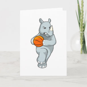 Cartão Rinoceronte como jogador de basquete com bola de b