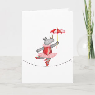 Cartão Rinoceronte de circo vintage bailarina na corda ba