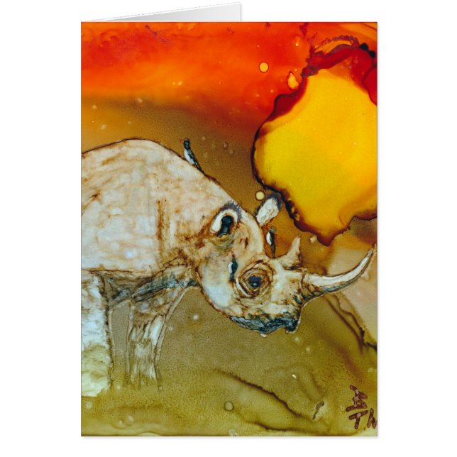 Cartão Rinoceronte no por do sol (Frente)