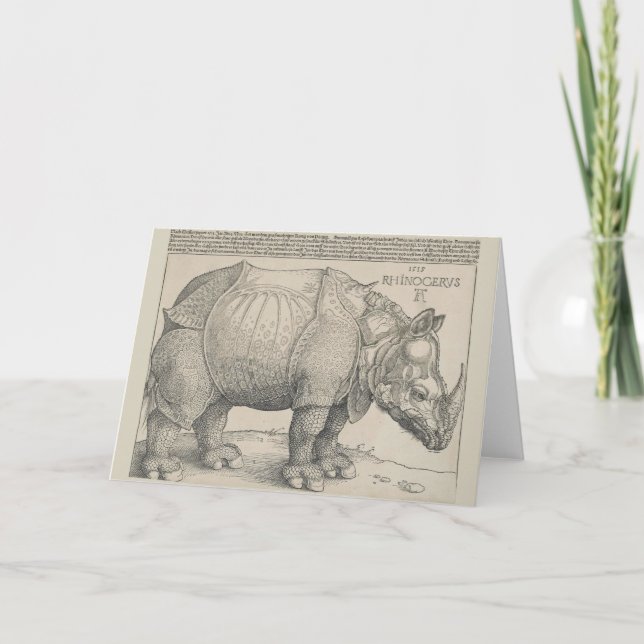 Cartão Rinocerontes, Woodcut por Albrecht Durer (Frente)