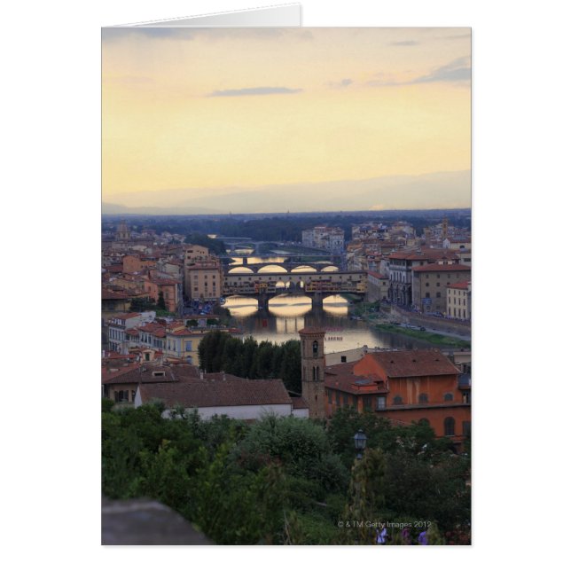Cartão Rio Arno e Ponte Vecchio em Florença, (Frente)