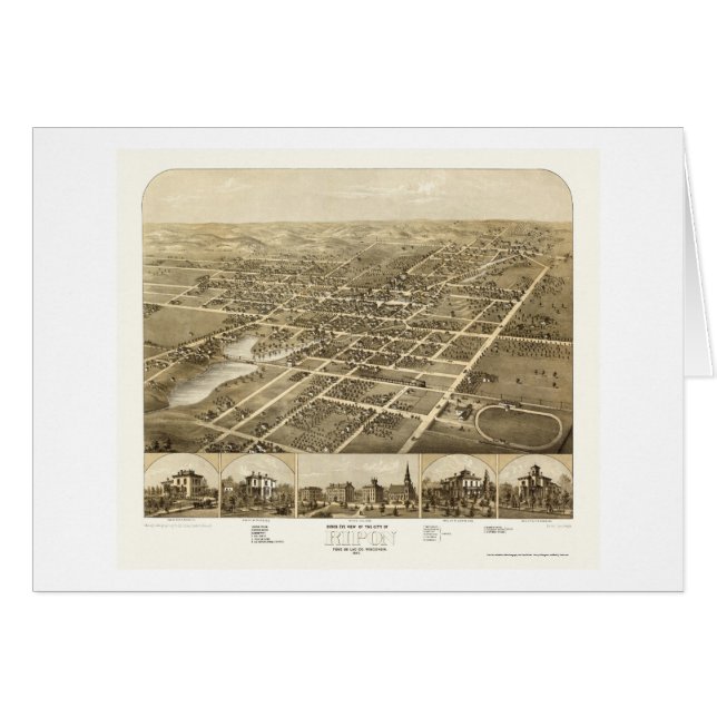 Cartão Ripon, mapa panorâmico dos WI - 1867 (Frente Horizontal)