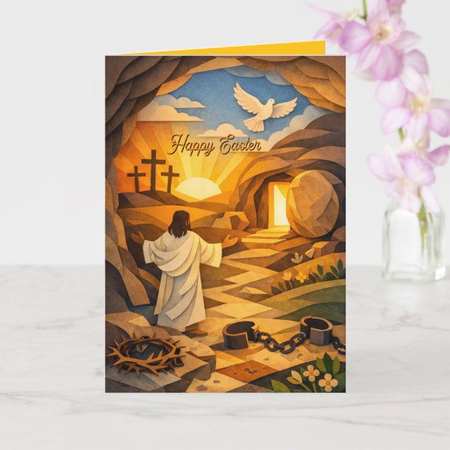 Cartão Risen Jesus Empty Tomb 3D Papercut Easter Card (Orquídea)