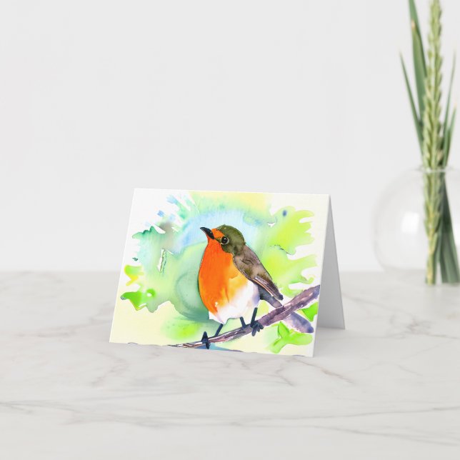 Cartão Robin aquarela personalizável (Frente)