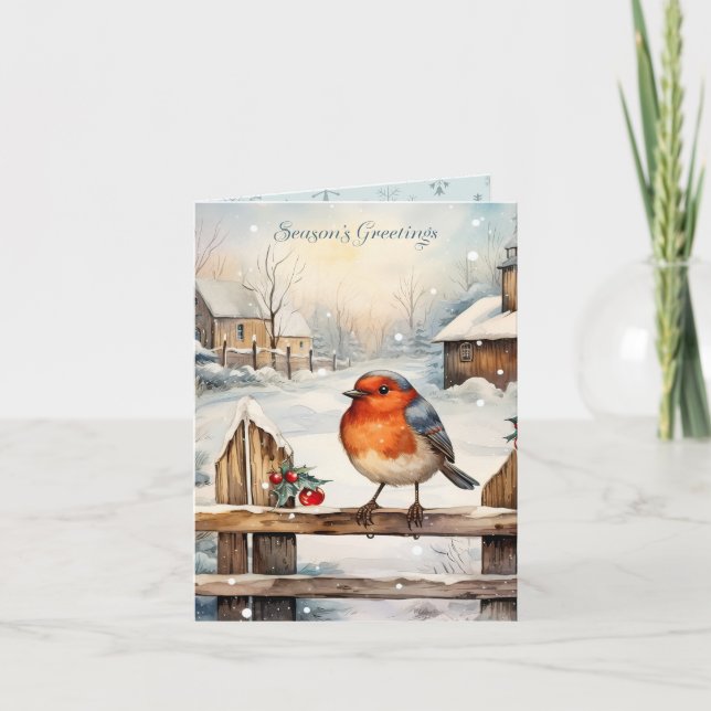 Cartão Robin e Holly Christmas (Frente)