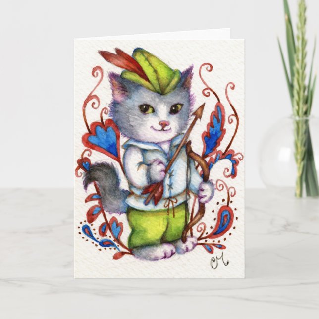 Cartão Robin Hood - Cute Cat Greeting Card (Frente)