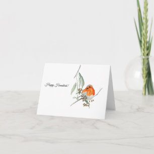 Cartão Robin on Eucalyptus Branch - Folded Greeting Card