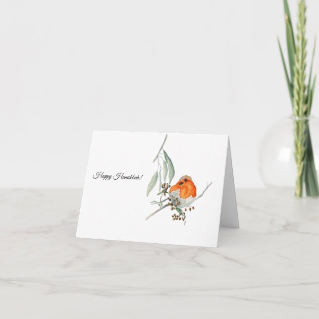 Cartão Robin on Eucalyptus Branch - Folded Greeting Card (Frente)