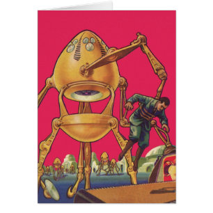 Cartão Robô Alien de Ficção Científica Antiga Captura Hom