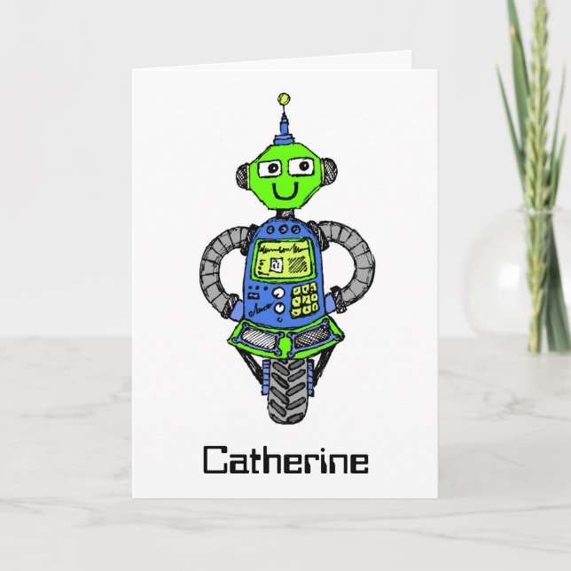 Cartão Robô Arnie, azul e verde (Frente)