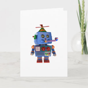 Cartão Robô de brinquedo de festa de aniversário azul