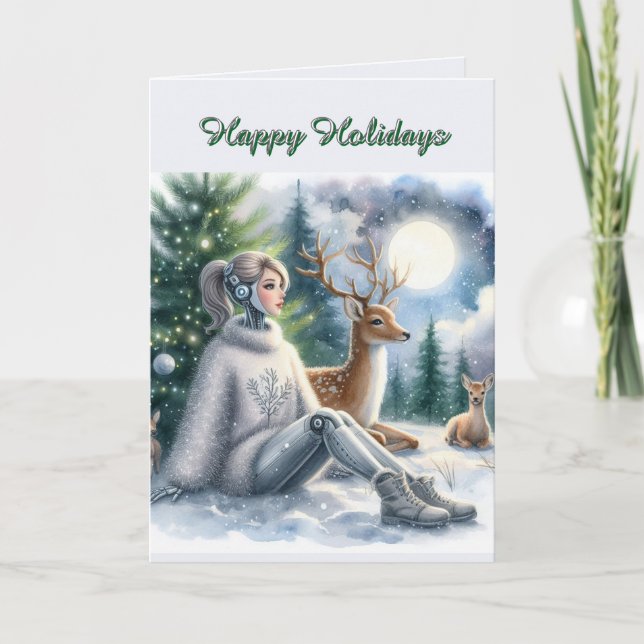 Cartão Robô Felizes Festas Garota Tech  (Frente)