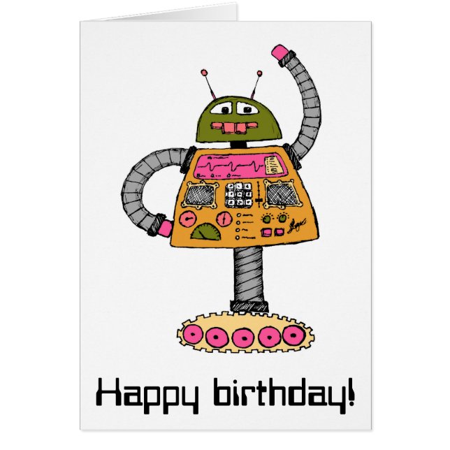 Cartão Robô Frankie, laranja em branco (Frente)