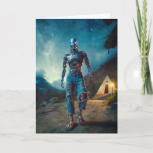 Cartão Robô Futurista em Paisagem Antiga