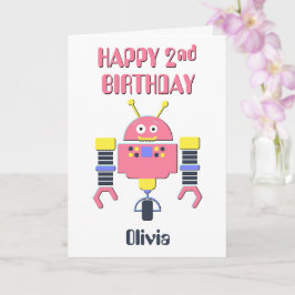Cartão Robô Rosa segundo aniversário Feliz