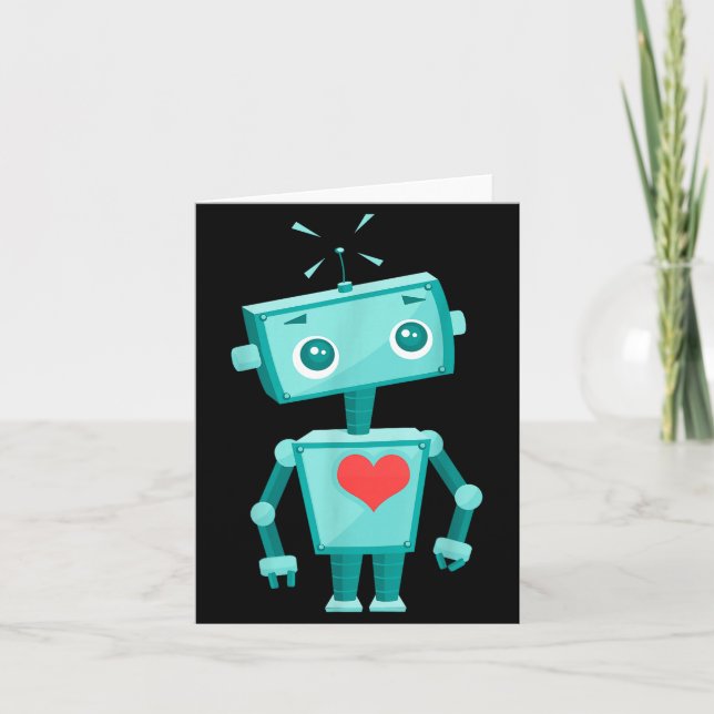 Cartão Robot Heart Valentine's Day For Kids Girls  (Frente)