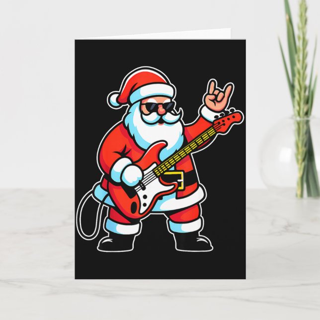 Cartão Rock &amp; Roll Christmas Santa Claus Guitar Playe (Frente)