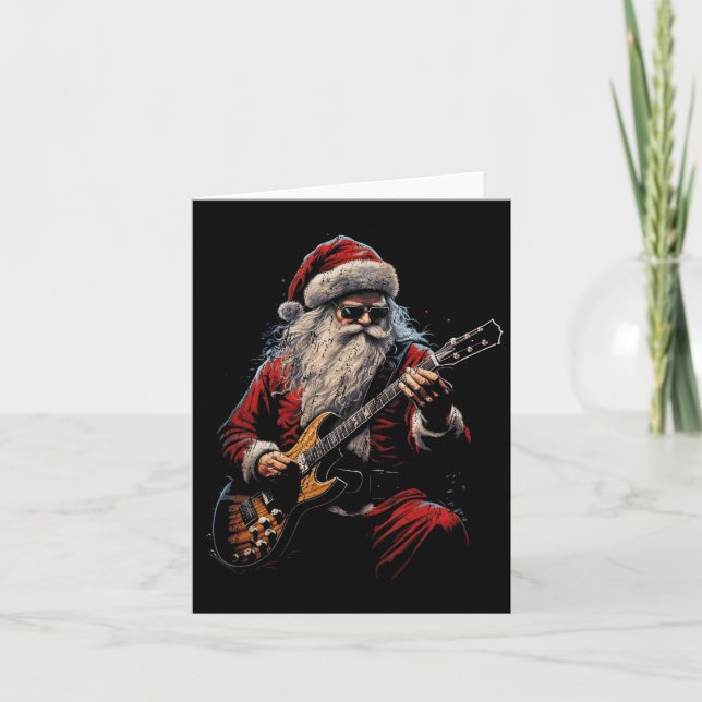 Cartão Rock Guitar Santa Claus Playing Guitar - Funny Chr (Frente)