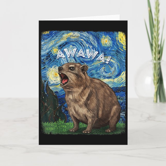 Cartão Rock Hyrax Awawa Funny Groundhog Starry Night Van  (Frente)