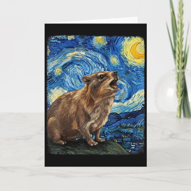 Cartão Rock Hyrax Awawa Moon Starry Night Van Gogh Funny  (Frente)