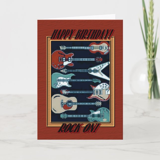 Cartão Rock On Guitar Pattern Greeting Card (Frente)