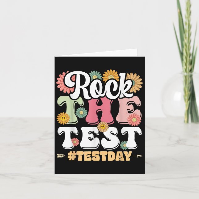 Cartão Rock The Test Testing Day Groovy Motivational Teac (Frente)