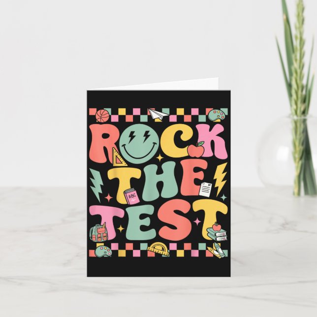 Cartão Rock The Test Testing Day Retro Motivational Teach (Frente)