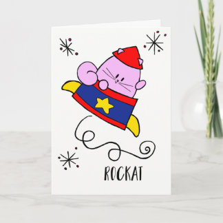 Cartão Rockat cartoon rocket cat inspirational quote card