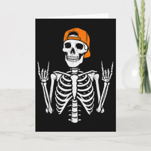 Cartão Rocker Esqueleto Halloween Rock Fantasia Boné Skat