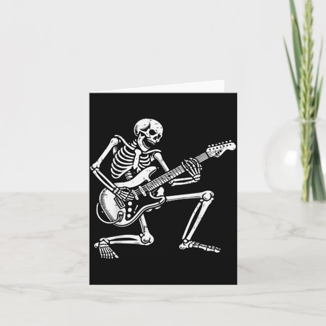 Cartão Rocker Skeleton Electric Guitar Rock Music Men Boy (Frente)