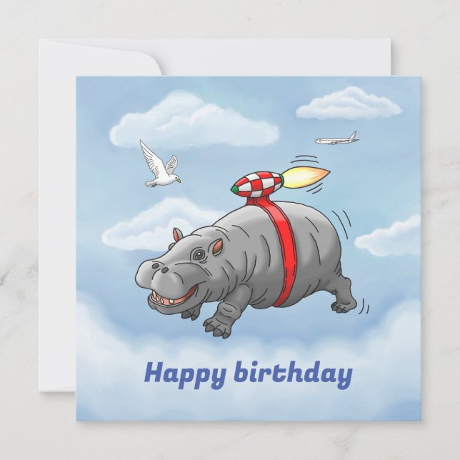 Cartão Rocket Hippo Birthday (Frente)