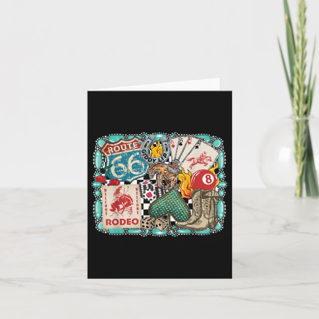 Cartão Rodeio Ocidental Giddy Up Turquoise (Frente)
